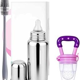 DECRONICS Baby Care Combo Pack of Bottle Cleaning Brush | Stainless Steel Baby Feeding Milk Nipple Bottle (250 ML) |Fruit Feeder, DCS0251-image-59