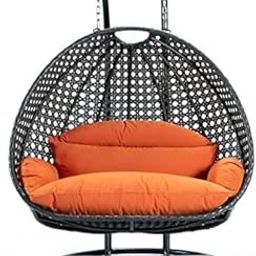Generic Happy Star Wrought Iron Outdoor Furniture Double Seater Beautiful Swing With Stand (Black Swing With Orange Cushion) - Rattan-image-65