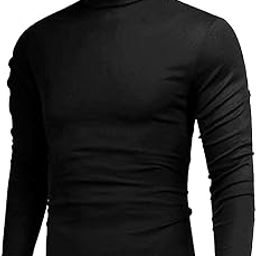 Men's Regular Fit Cottonblend Full Sleeve High Neck T-Shirt (Color Black)-image-61