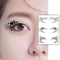 S.A.V.I 3 Pairs Elegant Black Temporary Eye Tattoos for Women | Eyeliner Stickers with Floral, Star & Artistic Designs | Waterproof, Long-Lasting Makeup for Festivals, Parties & Weddings | Easy to Apply-image-16
