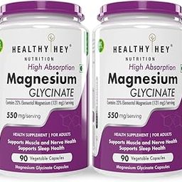 HealthyHey Nutrition High Absorption Magnesium Glycinate, 550mg - 90 Vegetable Capsules - Pack of 2-image-63