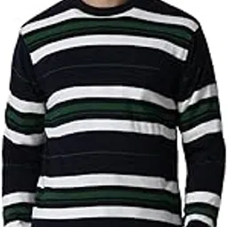 peter england Men's Acrylic Navy Stripe Round Crew Neck Sweater-picture-35