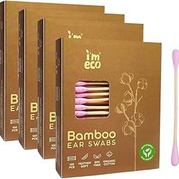 IMECO Bamboo Ear Swabs| 100 Pieces Each (Pack of 4)| Cotton Ear Buds| Feather Soft | BPA Free | Strong Wooden Ear Sticks | 100% Pure & Soft Cotton| Bamboo Earbuds Cotton Swabs for Cleaner-18