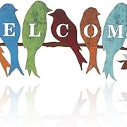 HASTHIP® Welcome Door Sign,14" "Welcome Door Sign Vintage Metal,Cut-Out Birds Design Decorative Hanging Wall for Porch Restaurant Room and Hotel-image-77