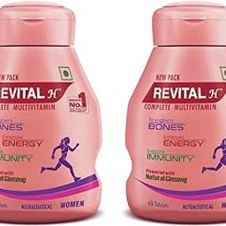 Revital H for Woman with Multivitamins, Calcium, Zinc & Natural Ginseng for Daily Immunity Strong Bones, and Enhances Energy Level - 60 Tablets | Pack of 2-16