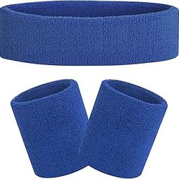 FACATH Sweatbands Set, Headband and Wrist Sweatbands, Cotton Sweat Band for Athletic Men and Women, Sweatbands Sports Headbands for Working Out, Running, Basketball, Tennis, Yoga (Blue)-image-10