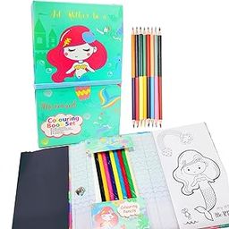 SHUDAUSHI® Coloring Book for Kids with 30 Drawing Sheet, 8 Pencil Color,10 Scratch Sheet Art and Craft Drawing Color Book Set for 3+ Years Kids, Party Favor Return Gift for Kids (Mermiad)-picture-20
