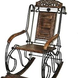 Habiba Arts Store Wrought Iron Foldable Wooden Rocking Chair for Adult Grand-pa Swing Chair Vintage Rolling Chair for Balcony Living Room Garden-image-99
