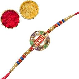 Set of 1 Rakhi for Brother and Bhaiya with Roli and Chawal | Traditional Handmade Rakhee with Beads and Thread | Ethnic Indian Rakhi for Raksha Bandhan-image-34
