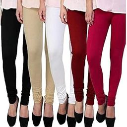 Women's Solid Cotton Viscose Lycra Regular Fit Leggings Combo Pack 5 | Color Black,Beige,White,Maroon,Pink-picture-17