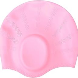 KARBD Silicone Swimming Cap with Ear & Hair Protection Unisex Water Sports Long Hair Cover Swim Pool Head Cap for Children Kids Adults Men Women Boys Girls (Universal Size, Ear Protection Light Pink)-4
