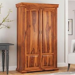 TGF Furniture Store Solid Wood Wardrobe Armoire – Double Door Storage Cabinet with Intricate Carved Details, Honey Brown Finish – Traditional Wooden Closet for Bedroom-image-49