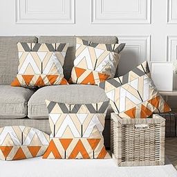 Trendize® Cotton Cushion Cover Set of 5 | 24x24 Inches Sofa Throw Pillow Covers for Home Decor | Soft & Durable Fabric | Decorative Cushion Covers for Living Room, Bedroom,Couch & Sofa-Orange Alfa-image-84