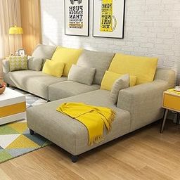 FURNY Mintoo 6-Seater Fabric RHS Sectional L Shape Sofa Set - (Beige)-image-55