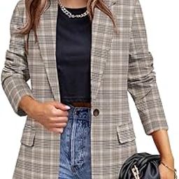 Womens Casual Blazer Jacket Pockets Long Sleeve Open Front Work Office Blazer Lapel Button Jacket, Greyframe-leopard Lining, Large-image-44