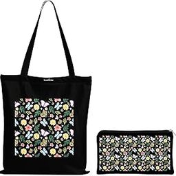 Eco-Friendly Printed Black Tote Bag 14 x 16 inch with Makeup Pouch for College, Shopping and Travelling (TB17)-image-98