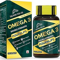 PowerLift Omega 3 Fish Oil Capsules Double Strength 1000mg | 360 EPA, 240 DHA | and 300mg other omega For Healthy Heart, Brain, Bones, Joint Care & Eye Health - 60 Capsules-30