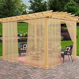 Awnmeow Outdoor Sheer Curtains for Patio Waterproof, 4 Panels Rod Pocket Indoor/Outdoor Voile Beige Sheer Curtain for Pergola, Porch, Cabana and Gazebo，52 x 95 Inch-image-49