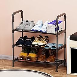 Lukzer 3-Tier Shoe Storage Rack | Space-Saving Free-Standing Shoe Organizer for Home | Sturdy Plastic & Metal Shoe Stand for Entryway, Closet, Hallway & Bedroom | Black Shoe Shelf (68x57x28cm)-5