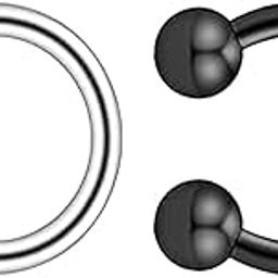 Women Navel Belly Button Curved Silver & Black Septum Bananabell Ring: Pack of 2 (SRFAJW/SEP25-2)-image-23