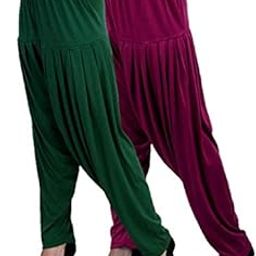 Collection Women's Cotton Viscose Lycra Dhoti Patiyala Salwar Harem Bottoms Pants Pack 2 Rose CyanRedMaroon Dark Pink-picture-16