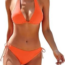 Brazilian Tie Side Bikini Set, Halter Top and Thong Bottoms-image-11