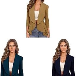 Women's Relaxed Fit Shawl Collar Blazers in Teal Green, Navy Blue, and More (3/4 Sleeve).-picture-22