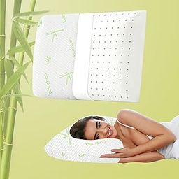 AYKA Bamboo Orthopaedic Memory Foam Bed Pillow for Sleeping, Relief Neck Pain, Shoulder Pain & Back Pain | Suitable for Side, Back & Stomach Sleepers | (Standard Size, 25x16 inch, Pack of 1)-17