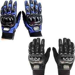 SHIFTER Leather Gloves for Men Women Winter Bike Cycling Riding Driving Motorcycle Gym Sports Warm Snow-Proof Anti-Slip with Protective Hand Lining Free Size Black and Blue Combo (Pack of 2)-image-93