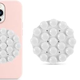 CLAUZIO Double Side Silicone Suction Cup for Cellphone, Phone Mount Suction Cup, Suction Cup Phone Case for Hands-Free Toy Mirror Shower Phone Holder, Videos, and Selfies Phone Accessory (White)-picture-6