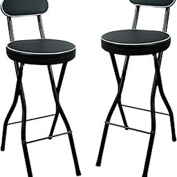 UWEAR Portable Folding Stool,Folding Bar Stool with Back,Leather Padded Counter Height Foldable Stool, Tall Bar Folding Chairs for Adults Kitchen Island Outdoor Shop Cafe(2 PCS Black)-image-35