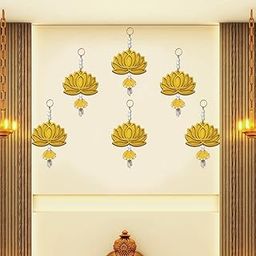 GIFT JAIPUR Lotus Yellow Jhumka Wall Decor Hanging Set of 6 - Diwali Showpiece Gift Home Temple Pooja Festival Wedding Marriage Stage Decoration-image-7
