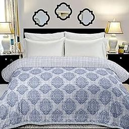 Pure Cotton Reversible Dohar Single/Double Bed Size | AC Blanket Comforter | Soft Light-Weight Bed Blanket Quilt (Design 11, Single Bed)-image-21