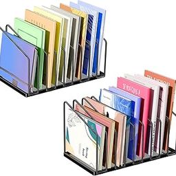 2 Pack-Mesh Desktop File Organizer Sorter, 9-Section Bookshelf with Pen Holder for Desk Office, Black-picture-16