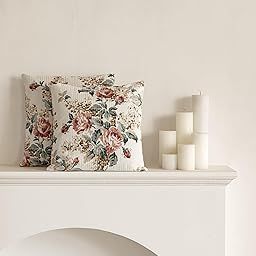 Clasiko Premium Cotton Quilted Decorative Throw Cushion Covers; Set of 2; 24x24 Inches; for Sofa, Living Room; Floral Dream-image-1