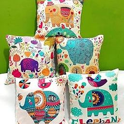 BALLEY Set of 5 Elephant Designer Decorative Throw Pillow/Cushion Covers (Multicolour) (12 * 12)-13