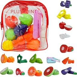 PLUSPOINT Food Cutting Toys 18 Pcs with Storage Bag Play Cutting Food Kitchen Toy Cutting Fruits Vegetables Pretend Food Playset Early Development Learning Toy Gifts for Toddlers Kids Boys Girls-image-28