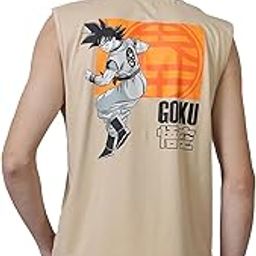 Official Dragon Ball Z Goku Mens Round Neck Irish Cream Graphic Printed Regular Fit SleevelessTshirt for Young Men-image-21