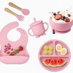 TRIVYOM Baby Feeding Set, 6 Pcs, BPA-Free Baby & Toddler Feeding Kit with, Suction Plates & Bowls Set, Self-Feeding Baby Spoons, Toddler Plates for Baby Utensils 6-12 Months,Tableware Set (Light Pink)-image-31