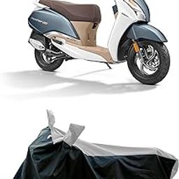 ROMEIZ All Season Protection Bike Cover for TVS Jupiter 125 DT SXC Scooty Cover with Water-Resistant and Dust Proof Premium 190T Fabric_White Stripe-image-25