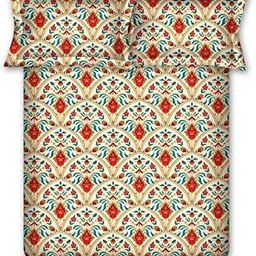 Bombay Dyeing Cardinal 120 TC 100% Cotton Brown & Red Queen Size Bedsheet with 2 Pillow Covers-image-38