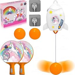 TheLittleOnes Table Tennis for Kids - Hanging Table Tennis Ping Pong Ball Set for Kids| Table Tennis Trainer Indoor for Kids|2 Racket| 3 Balls|2 Hooks| 1 Uni Table Tennis Rocket|2 Sticker[Set of 10]-11