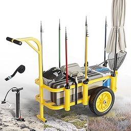 Beach Fishing Cart, Beach Cart with 12" Large Airless Tires, Foldable Beach Trailer with Large 36" x 16" Cargo Basket, 250lbs Load Capacity,-image-30