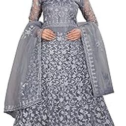 Women's Maxi Fit And Flare Net Embroidered Semi-Stitched Gown Jinnat Grey, 6XL-picture-9