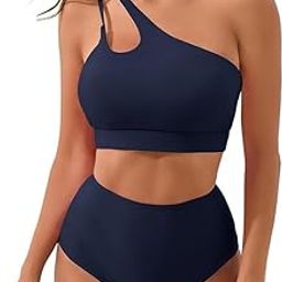 S2Z Fashion Bikini for Women High Waist Bikini Bottom Two Piece Bathing Suits One Shoulder Cut Out Bikini Top Swimsuits-image-93