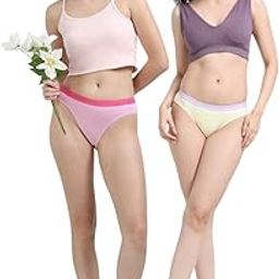 Pink and Baby Yellow Organic Cotton Outer Waistband Bikini Panty for Women - Pack of 2-image-5