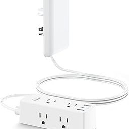 Olcorife - Flat extension cord with outlet cover, flat power strip with 6 outlets and 3 USB ports, 2000 july surge protector, 10ft cord for-image-68