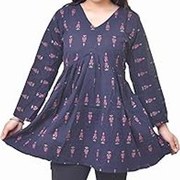 Women’s Ethnic Printed A-Line Tunic Top | Cotton V-Neck Kurti with Long Sleeves | Casual & Office Wear-image-2