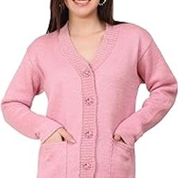 Women's Woolen V-Neck Buttoned Full Sleeve Cardigan Self Design Soft Wool Fabric Winter Wear Pure Wool Sweater Fully Warm, Front Pockets Cardigan-image-95