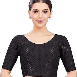 Women's Black Cotton Knitted Stretchable Saree Blouse-image-21